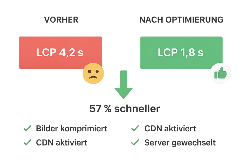 Vergleich LCP-Werte vor und nach der Optimierung