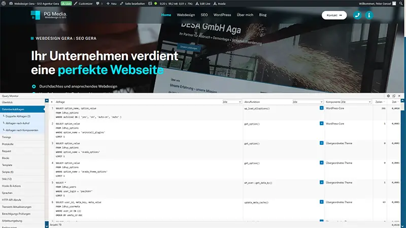 Query Monitor zeigt Performance-Probleme durch Plugins Query Monitor Dashboard zeigt welche WordPress-Plugins die meisten Datenbankabfragen verursachen